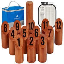 Wooden Throwing Game, 12 Numbered Block Toss Games Set with Scoreboard & Carr...