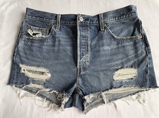 Levi s 501 Original Shorts W34 Distressed Button Fly Raw Hem Denim