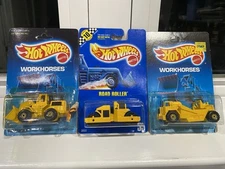 Hot Wheels Road Roller, Wheel Loader, Earth Mover -- set of 3