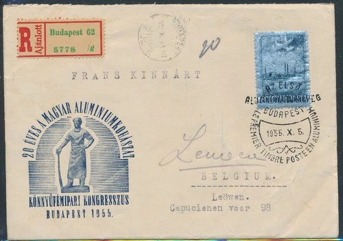 LS74610 Hungary 1955 to Belgium registered FDC used