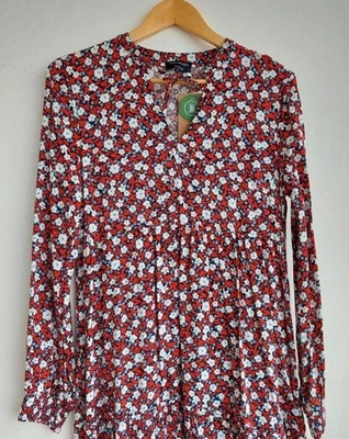 Robe fleurs marine rouge blanc Yessica de C&A - Taille L - Photo 1/4