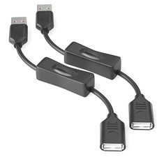 USB On/Off Switch Cable 2-Pack,2A Charging 480Mbps Data,Type-A 2.0 1FT, Black