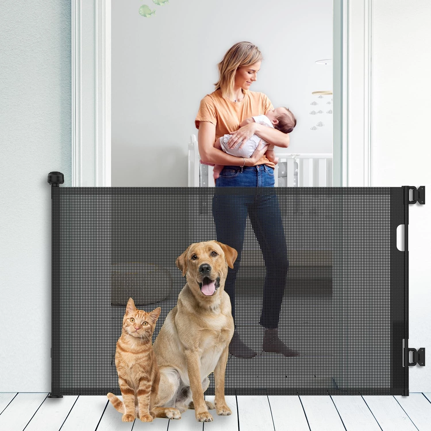 Upgraded Retractable Baby Gate for Stairs, 33"Tall 33" Tall x 71" Wide, Black