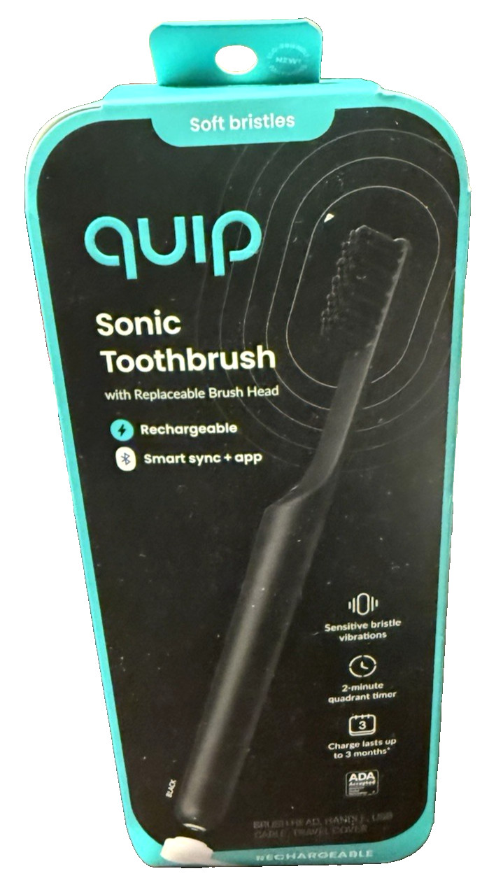 Quip Sonic Toothbrush Adult All-Black Smart Rechargeable Electric Full Head. NIB