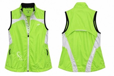 Brooks Womens Running Vest M Green Reflective Full Zip Cycling B11#12