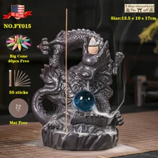 Backflow Incense Burner Holder Dragon Waterfall & Cones & X Mas Gift Card Free