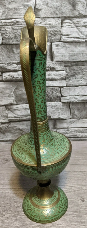 Vintage 13" India Brass Etched Ornate Pitcher Ewer Jug Coffee Tea Pot Decoration - Image 4 of 4