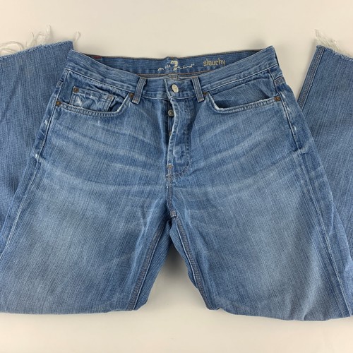 7 For All Mankind Mens Size 31 Button Fly Classic Blue Jeans Slouchy Made In USA - 第 5/8 張圖片
