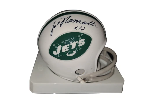 Joe Namath  Autographed New York Jets Signed Mini Helmet Mounted Memories