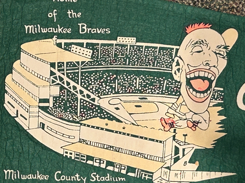 1950s Milwaukee Braves Baseball Green Color County Stadium Felt Pennant Rare - Picture 9 of 14