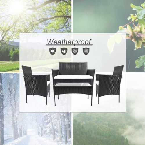 4 Personen Polyrattan Sitzgruppe Balkon Rattanlounge Gartenmöbel-Set Schwarz - Bild 6 von 8