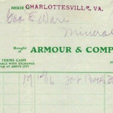 1906 Scarce Charlottesville, VA Letterhead Armour & Company (Meat Packing)
