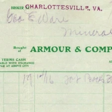 1906 Scarce Charlottesville, VA Letterhead Armour & Company (Meat Packing)