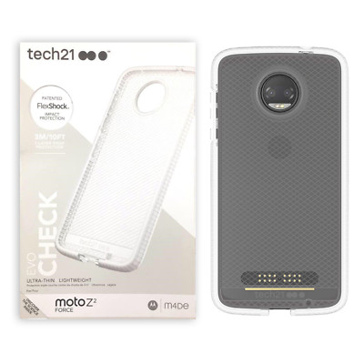 Tech21 Evo Check Hülle Für Moto Z2 Force – Transparent/weiß, Mit FlexShock-Schutz, Stoßsicher Bis 3,6 M, Schlankes Design
