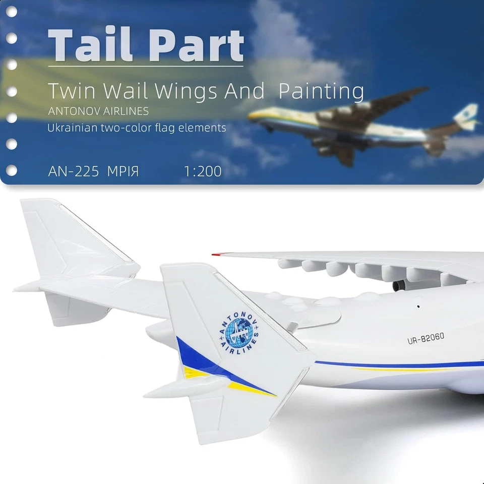 Miniatura de avión de transporte militar Antonov An-225 Mriya escala 1/200 Foto 4 de 4