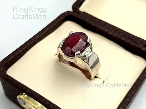 Massiver 925 Sterlingsilber natürlicher Rubin Stein Ovalschliff Handarbeit Herren Ringgröße 8 - Bild 4 von 6