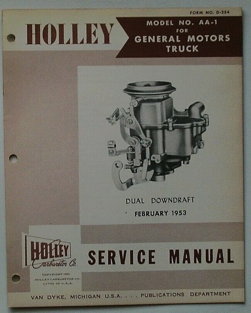 Holley Service Manual Carburetor Model AA1 For A General Motors Truck eBay