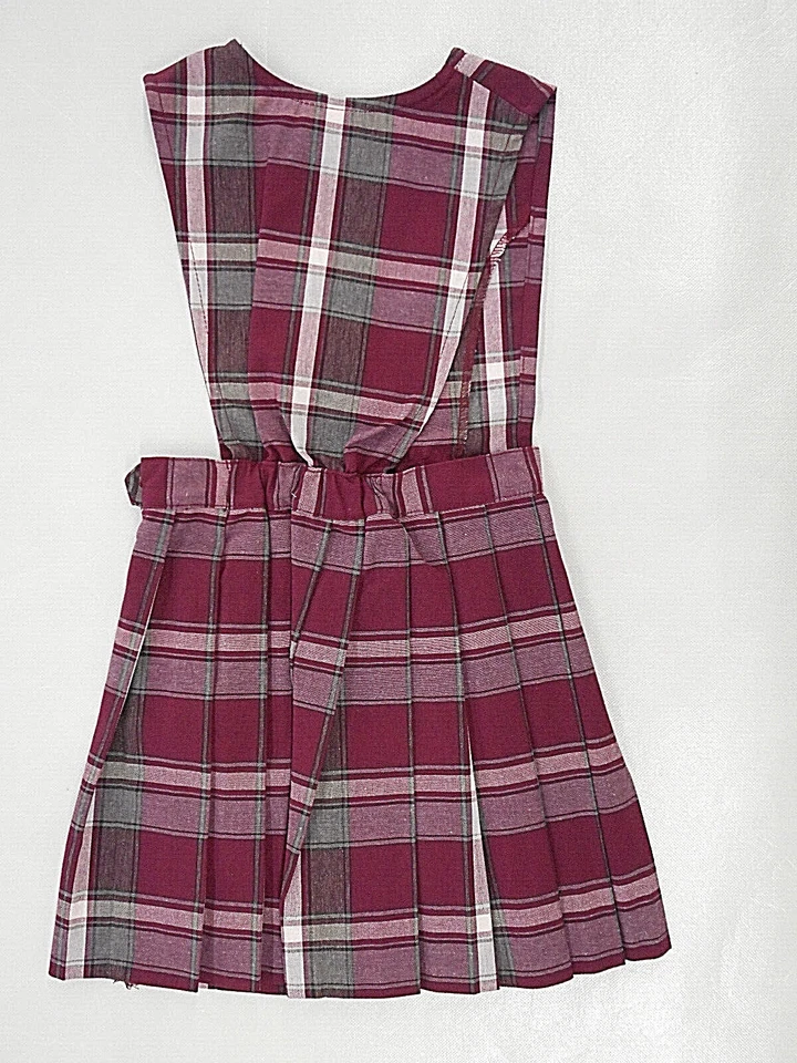 Niñas A+ Vino y Gris Cuadros Ranura en V Cuchillo Plisado Uniforme Vestido Reg y 1/2 Talla 3-181/2 Foto 3 de 4