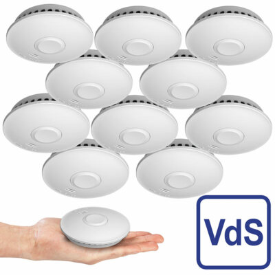 VisorTech 10er-Set vernetzbare Funk-Rauchmelder, 85 dB, VdS, 10-J.-Batterie