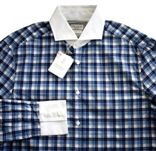  750 Auth BRUNELLO CUCINELLI Blue White 100 COTTON SLIM-FIT Men's DRESS Shirt S