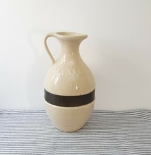Jarra gruesa vintage grande crema ribete de metal rústico mediados de siglo moderna 