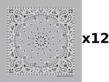 100 Cotton Made in USA Bandanna Silver DOZEN Paisley 22"x22" Hav-A-Hank