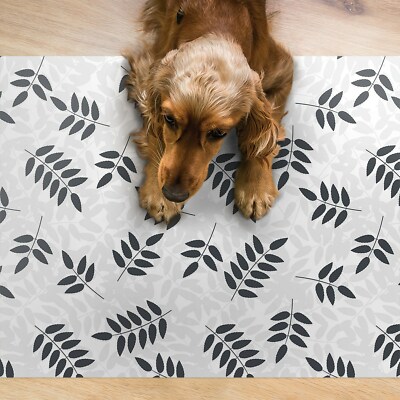 Napfunterlage gro Hundenapf Matte fr Hund und Katze Schwarz-graue Bltter  | eBay.de