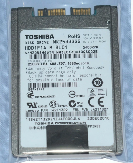 1.8" MK2533GSG MICRO SATA 250GB Hard Drive For Toshiba Elitebook 2530P 2730P 274 - Image 2 of 4