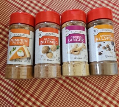 Stonemill (1) Pumkin Pie Spice (1) Ginger, (1) Nutmeg (1) Allspice