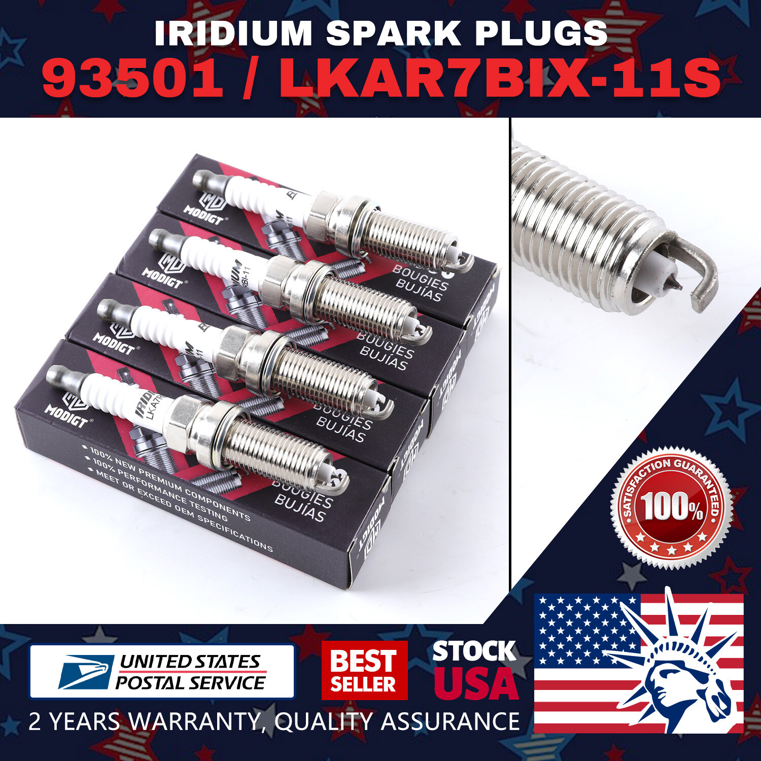 4Pcs MGT LKAR7BIX11S Iridium Spark Plugs for Acura Honda Mazda 93501