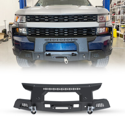 Front Bumper + Bull Bar For 2019-2022 Chevrolet Silverado 1500 w/2* 4''Pod Lights