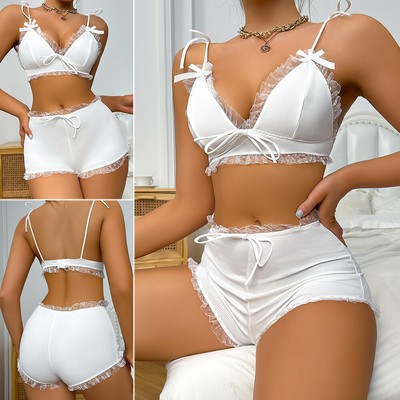 Sexy Women's Lingerie Babydoll White Mini Bodydoll Teddy Pajamas Set Best Gift