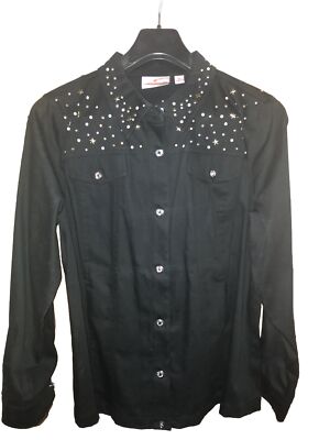 New! Country/Western Quacker Factory Star Sparkle Button Jacket Black Small