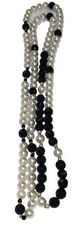 48 In Strand Matched 9mm Natural Pearls With Black Spinel  Gold Bead