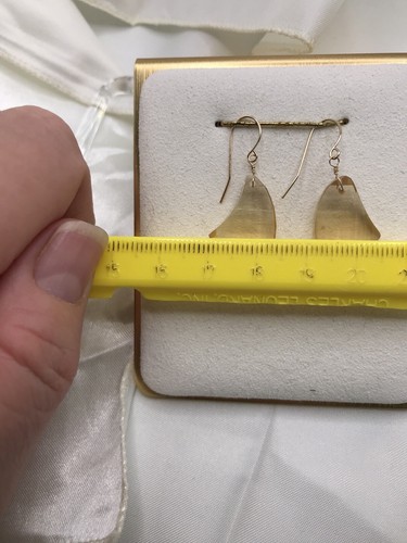14K Solid Gold Citrine Earrings Natural Briolette Handmade Geometric Shape 21mm - Picture 11 of 15