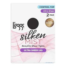 L'eggs Silken Mist Ultra Sheer Leg Control Top Tights, 2 Pairs Black Mist Size Q