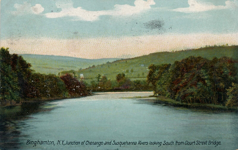 BINGHAMTON, N.Y., CHENANGO-SUSQUEHANNA RIVERS- SOUTH FROM COURT ST. BRIDGE.