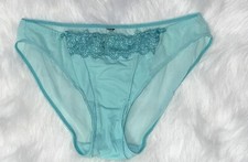 Aqua Silky Sheer Mesh Back Hi-Cut Embroidery Panties Womens NWOT