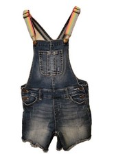 Girl  s Justice Shortalls Overalls- Rainbow Straps- Sz 12 Frayed Bottoms