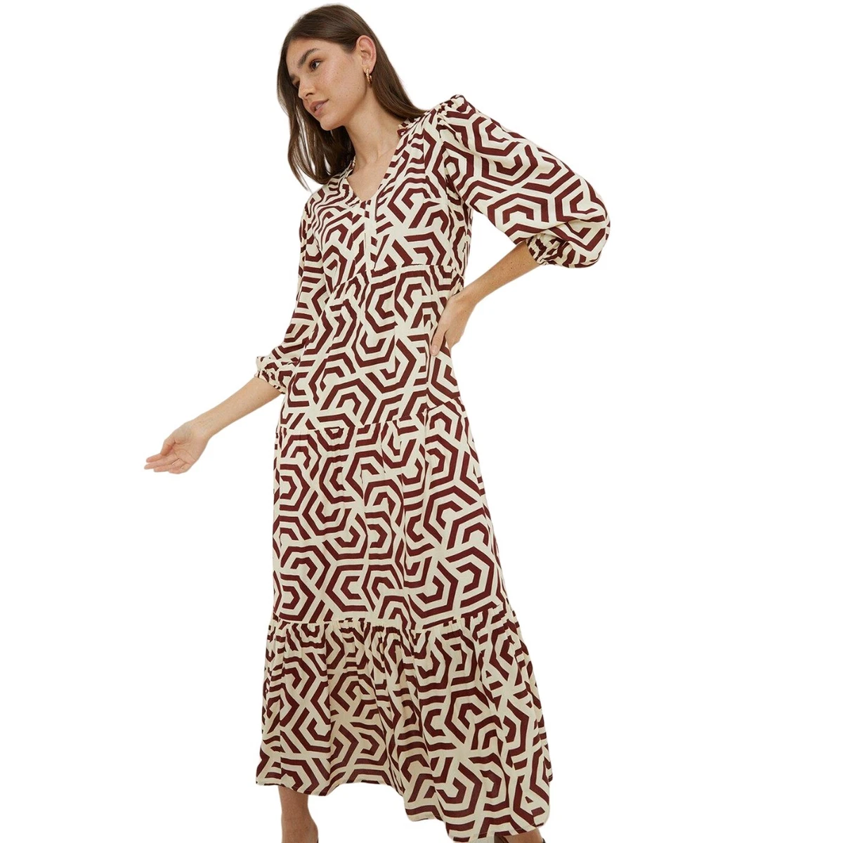 Dorothy Perkins Womens Ladies Geometric Tiered Midaxi Dress