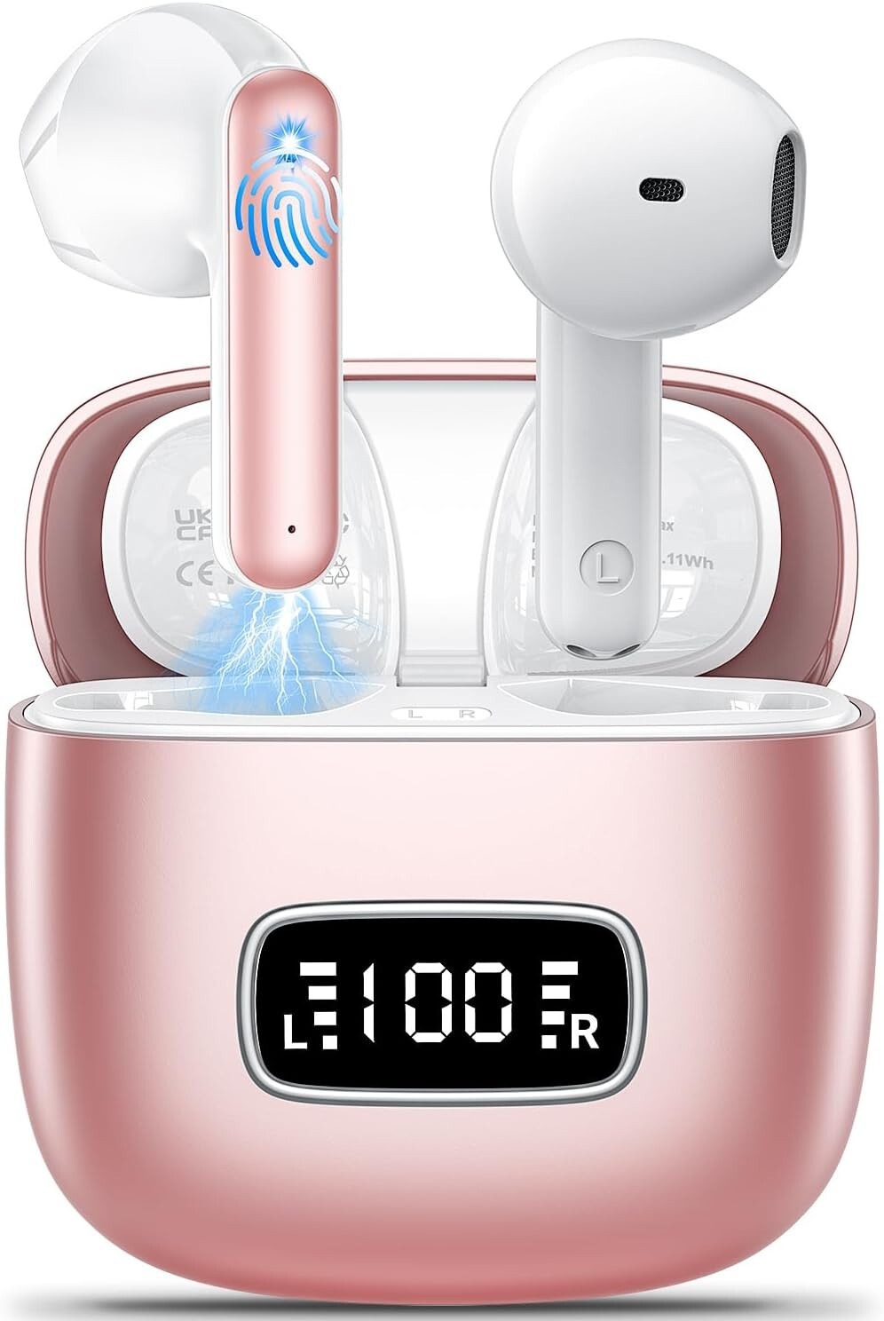 Écouteurs Bluetooth 5.3 sans fil avec micro ENC étanches IPX6 et batterie LED 42h