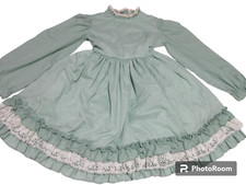 Sz 8 GIRLS Vintage Martha's Miniatures Sage Green Circle Party Dress EXCELLENT