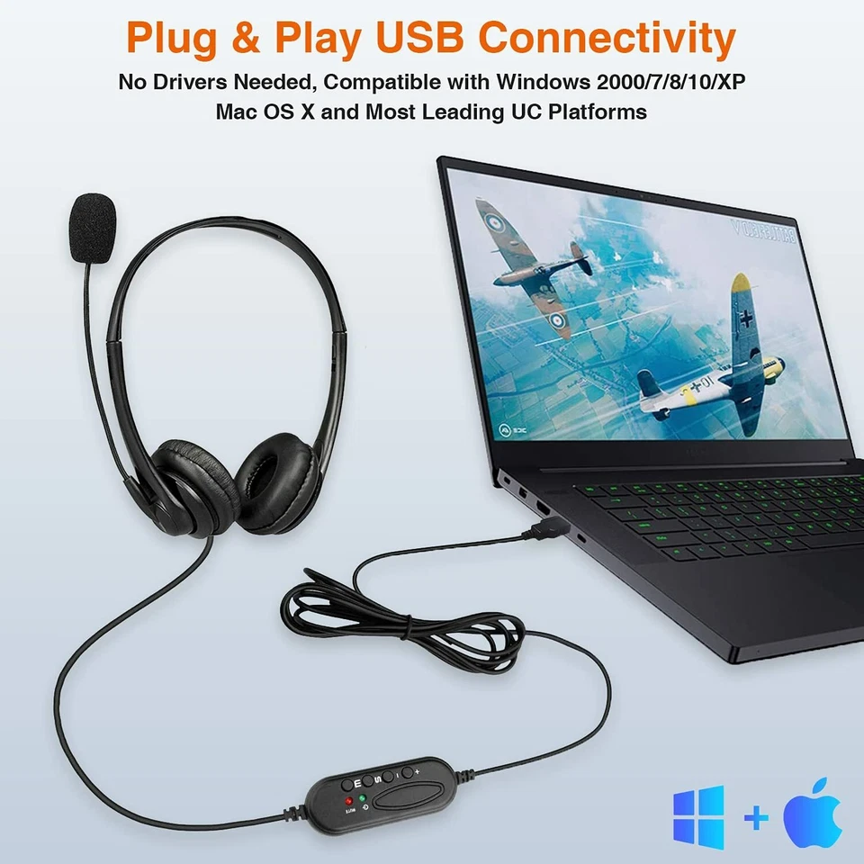 CUFFIE USB CANCELLAZIONE DEL RUMORE ATOPOLER PER PC LAPTOP CON MICROFONO - Immagine 4 di 4