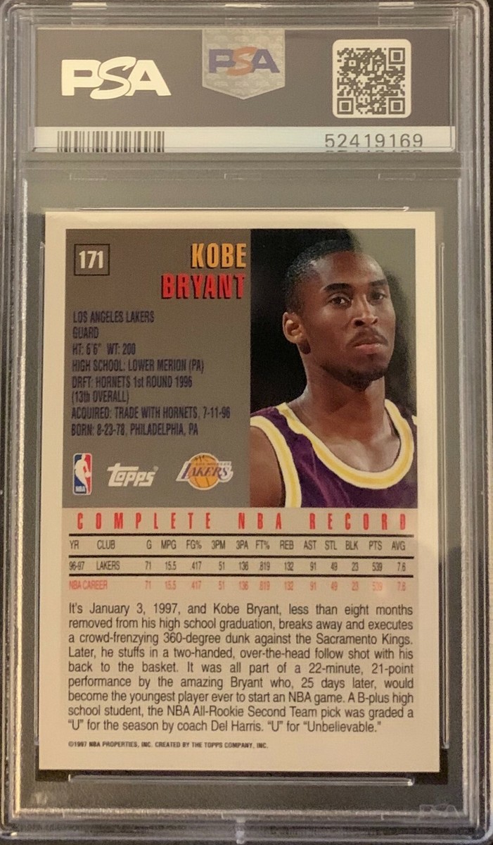 1997-98 Topps Kobe Bryant #171 PSA 9 MINT Los Angeles Lakers
