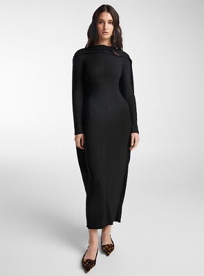 JACQUEMUS Black Joya Cape-Effect Ribbed Knit Stretch Jersey Maxi Dress M = 6 38