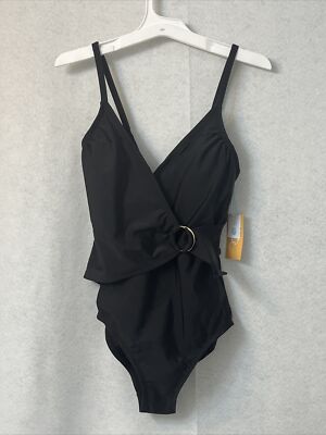 Women's Double Ring Wrap Classic One Piece Swimsuit - Kona Sol  - Black = SZ XS