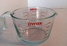 Pyrex 4 Cups 32 Oz 1000 ML 1 QT Large Clear Glass Measuring Bowl Cup Red USA