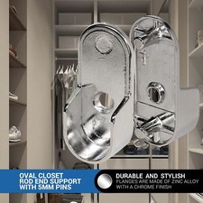 Hardware Chrome 13/16" 30 Mm X 19/32" 15mm Oval Closet Rod End Support With