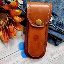 LEATHER SHEATH FOR 5" FOLDING POCKET KNIFE HANDMADE GENUINE