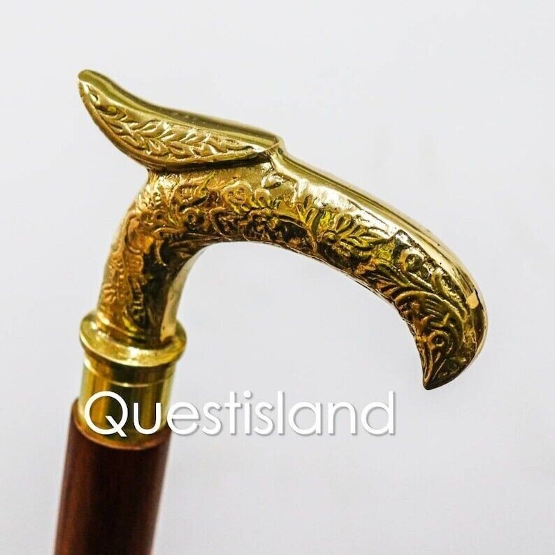 Engraved Solid Brass Eagle Head handle Wooden Wal… - image 5